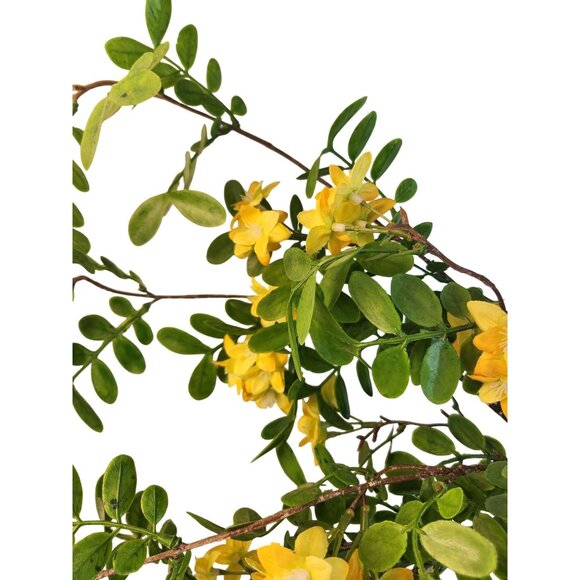 Artificial Yellow Flowering Branches Faux Stems With Green Leaves 2 Piece Set - Picture 4 of 8
